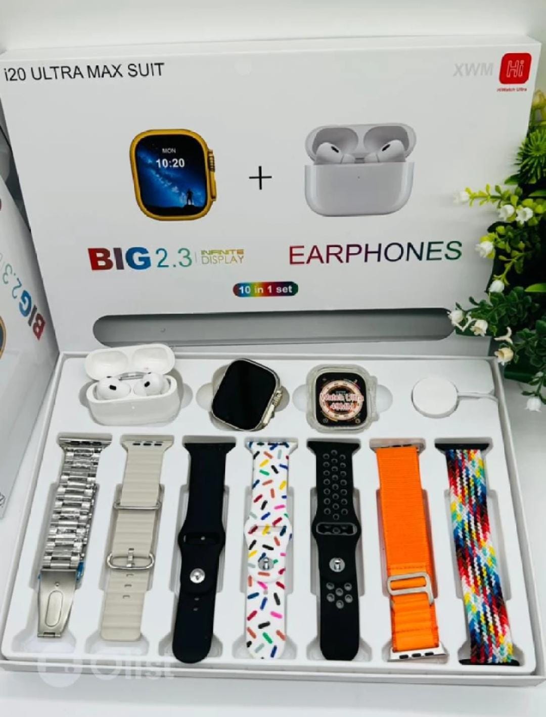 I20 Ultra Max With AirPods Bonus |10 in 1 Smartwatch Bundle 2.3 Inch Large Screen 10 Straps