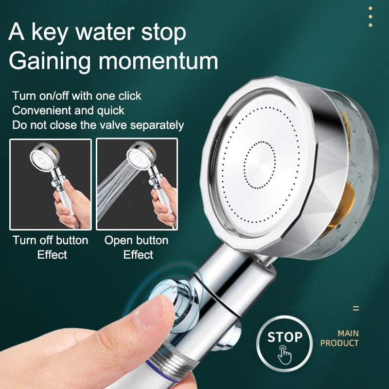 Shower Head 360 Degree Rotation Water Saving Flow Turbofan Hydraulic Injection High Pressure Sprayer Bathroom Accessories