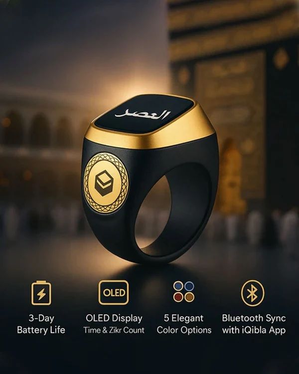 I Qibla Smart Tasbih Ring A New Digital Tasbeeh Ring Smart Ring Lite with Tally Counter Prayer Time Vibration Reminder and Waterproof Design for Muslim Zikr