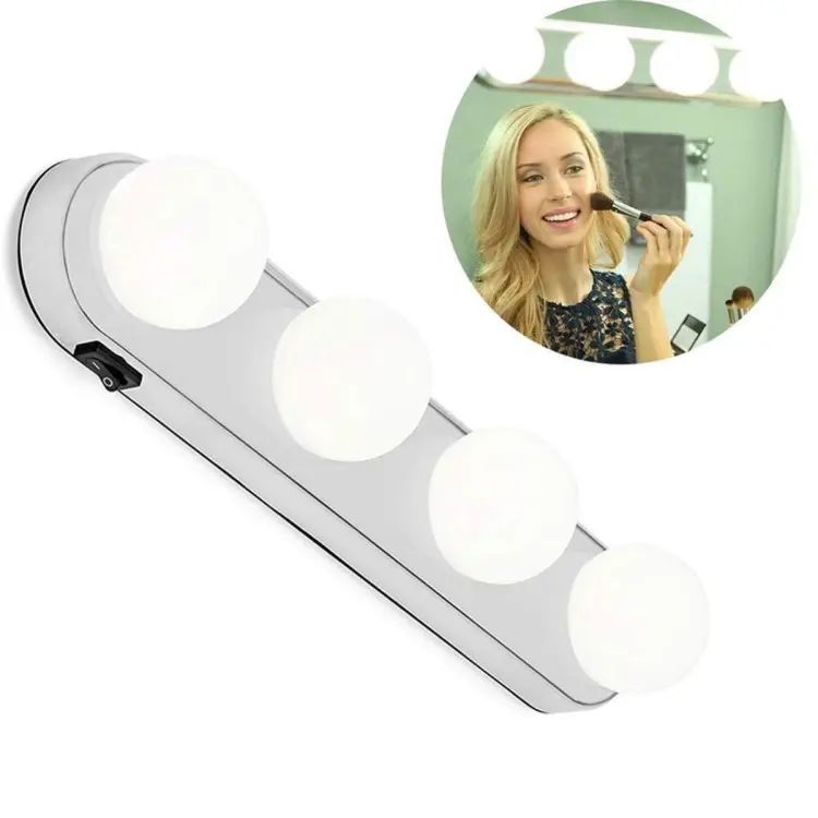 Portable LED Mirror Light 4Bulb Makeup Night Light Vanity Light Easy Installed Makeup Studio Lamp